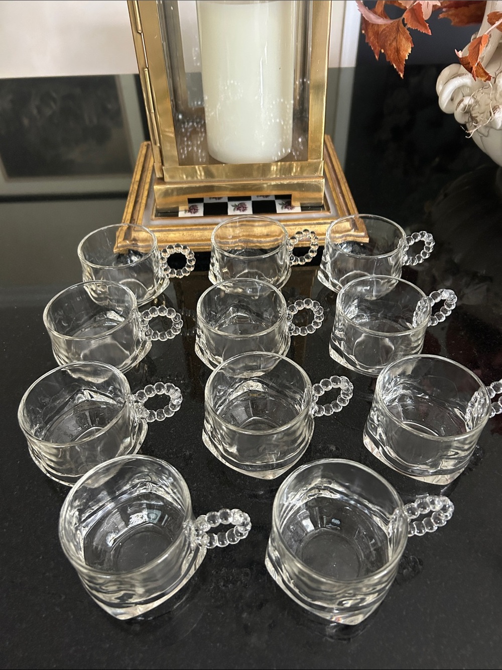 Candlewick Vintage Clear Glass Demitasse Cups with Beaded Handles - Set of 11